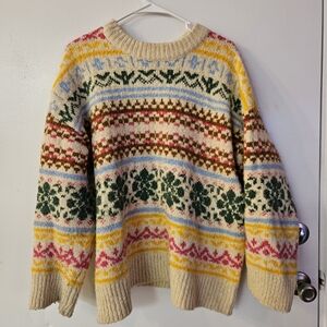Zara Multicolor Patterned Crew Neck Sweater